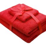 Set prosoape 3 piese 500 gsm (fata, maini, corp) Rosu, SomnART