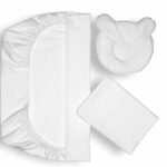 Set lenjerie patut + pernuta pentru formarea capului bebelusului SomnArt, bumbac egiptean, 60x120 cm, Alb