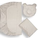 Set lenjerie patut + pernuta pentru formarea capului bebelusului SomnArt, bumbac egiptean, 60x120 cm, Gri deschis
