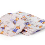 Set paturica + pernuta pentru formarea capului bebelusului SomnArt, model ursuleti, Alb/Albastru