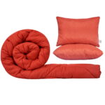 Set SomnART gama Coral, Pilota 200x220 cm si 2 perne 50x70 cm Rosu