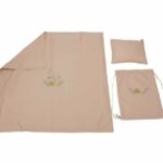 Set paturica + perna + rucsac SomnArt, cu broderie, din in, Crem