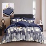 Lenjerie de pat finet 6 piese, cearceaf pat cu elastic, cearceaf pilota 200x230, 2 fete perna 50x70, 2 fete perna 70x70, Extra, Albastru geometric