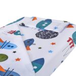 Lenjerie patut bebe, SomnART, cearceaf pat 60x120x10 cu elastic, cearceaf pilota 80x110, perna joasa 20x35, Rachete