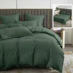 Lenjerie de pat 6 piese, Natur Uni Baroque, cearceaf pat clasic, cearceaf pilota 200×230, 2 fete perna 50×70, 2 fete perna 70×70, Verde
